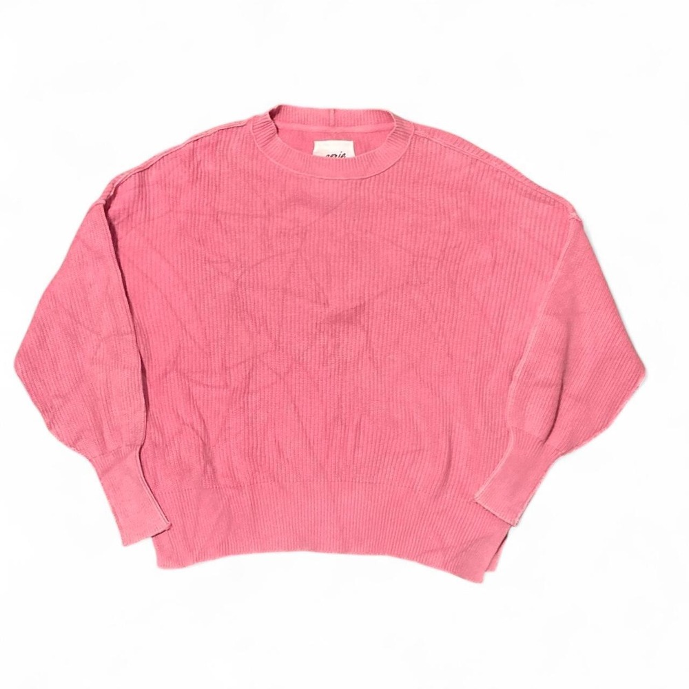 Aerie ribbed knit cotton drop shoulder sweater pink oversized fall S/26.5